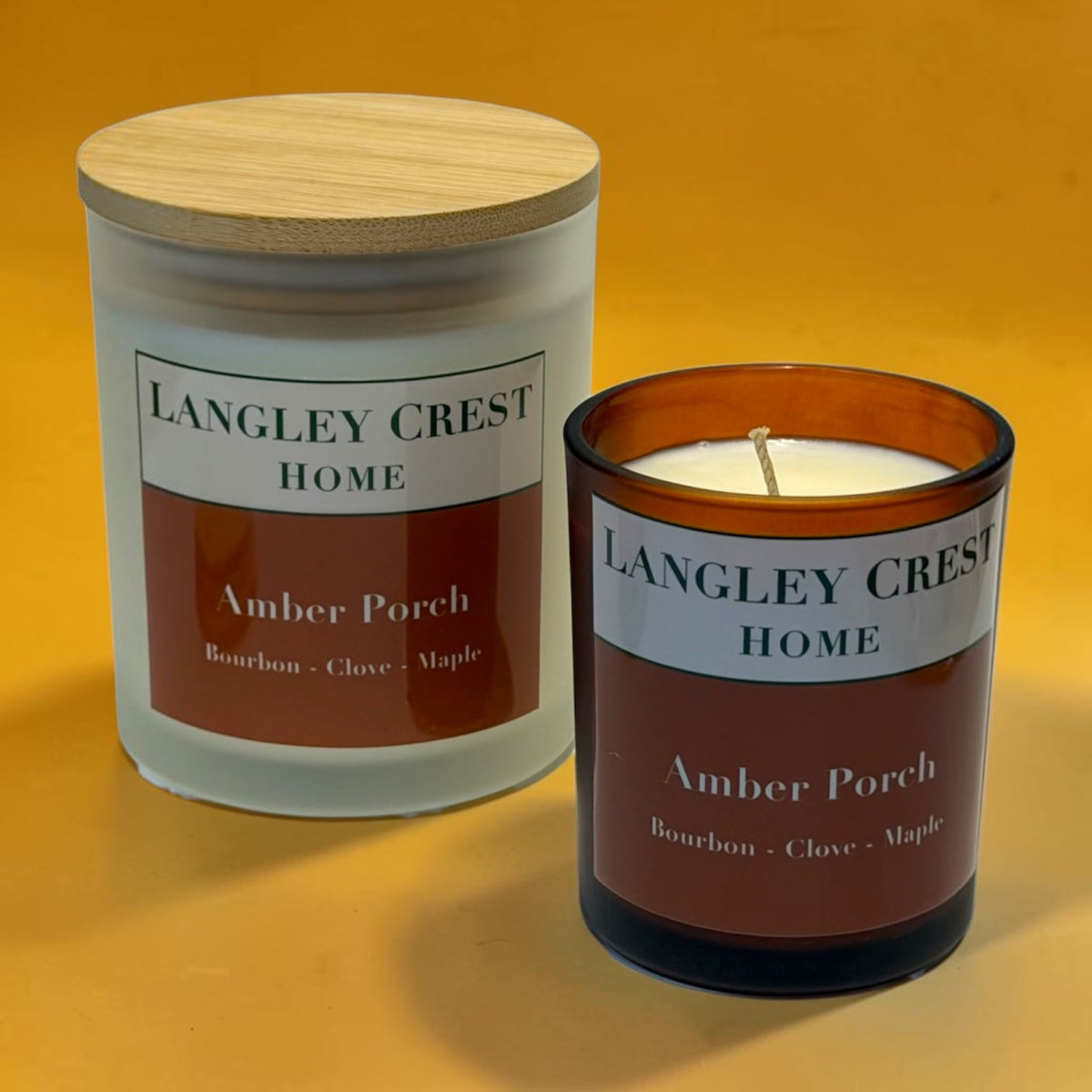 Langley Crest hand-poured apricot-coconut wax candles in frosted glass jars