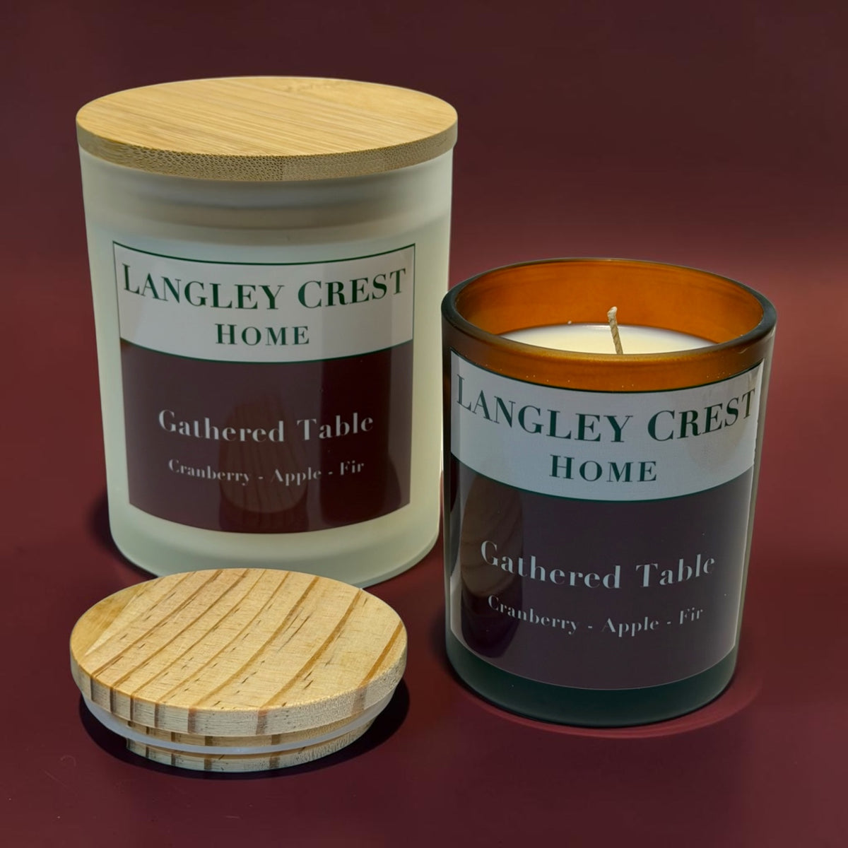 Gathered Table hand-poured candle in frosted glass jar, cranberry apple balsam scent