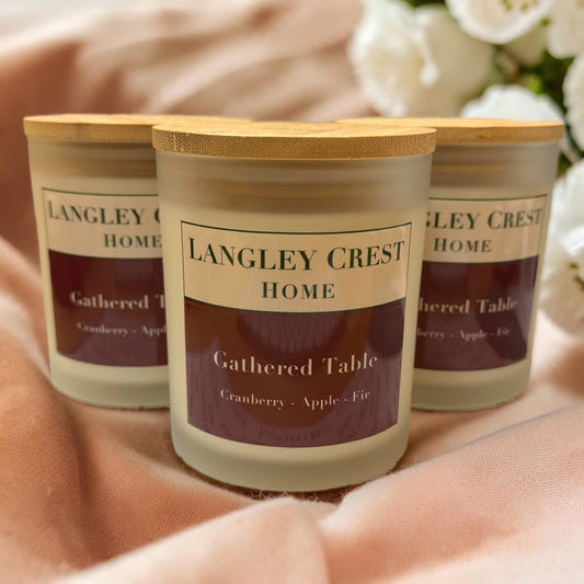 The Mantel Gift, 14 oz hand-poured apricot-coconut wax candles in frosted glass for client gifts (alternate view)